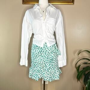 Rebecca Taylor Emerald Green Daisy Ruffle Mini Wrap Skirt